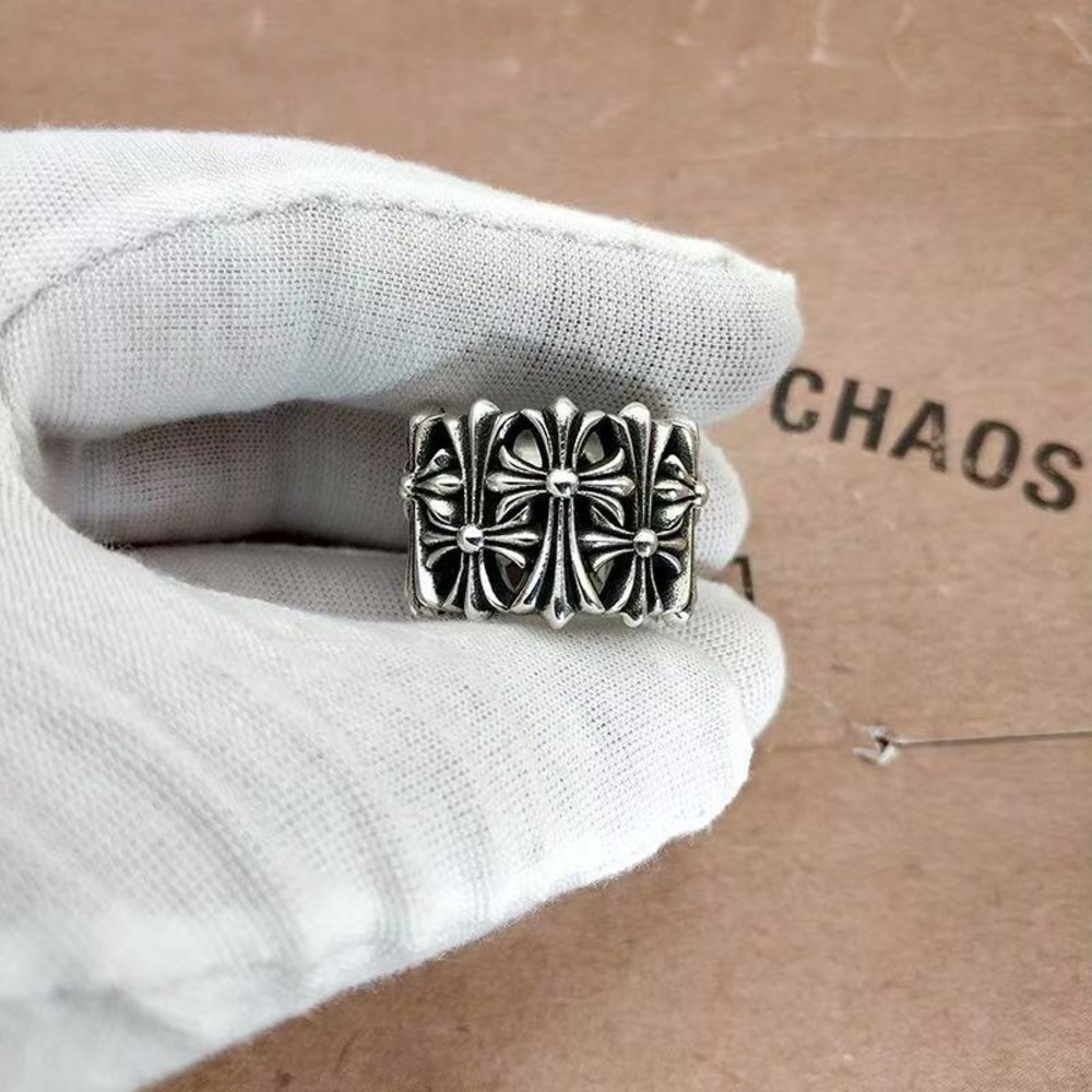 Chrome Hearts Multi Cross Cutout Wide Band Ring Unisex Vintage Silver Gothic